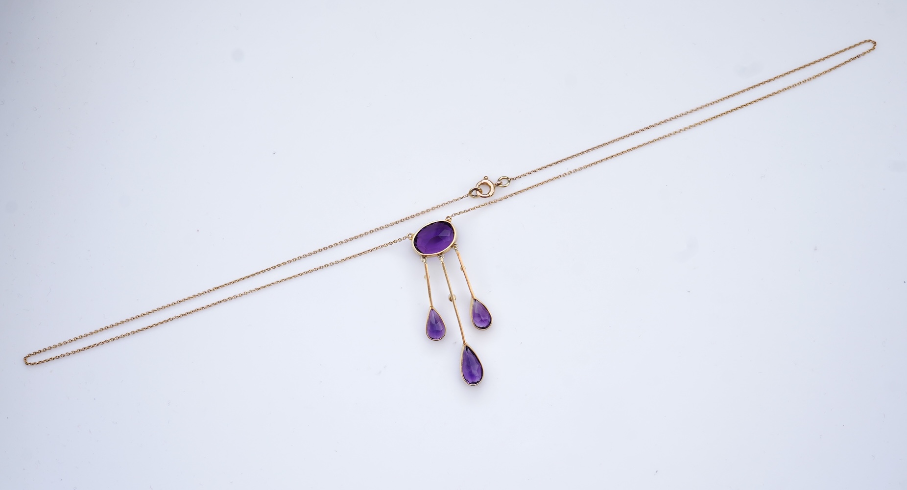An Edwardian amethyst and seed pearl pendant, circa 1910